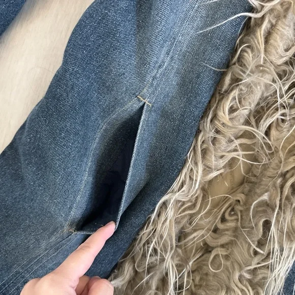 Vintage y2k 90s  Denim maxi “penny lane” coat with faux fur trim - Picture 4 of 8
